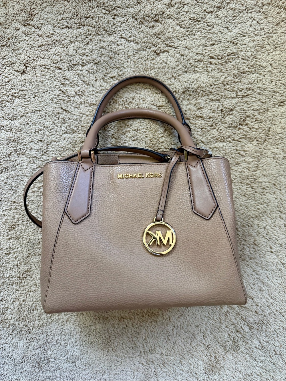 Michael Kors Pebbled Leather Satchel in Taupe